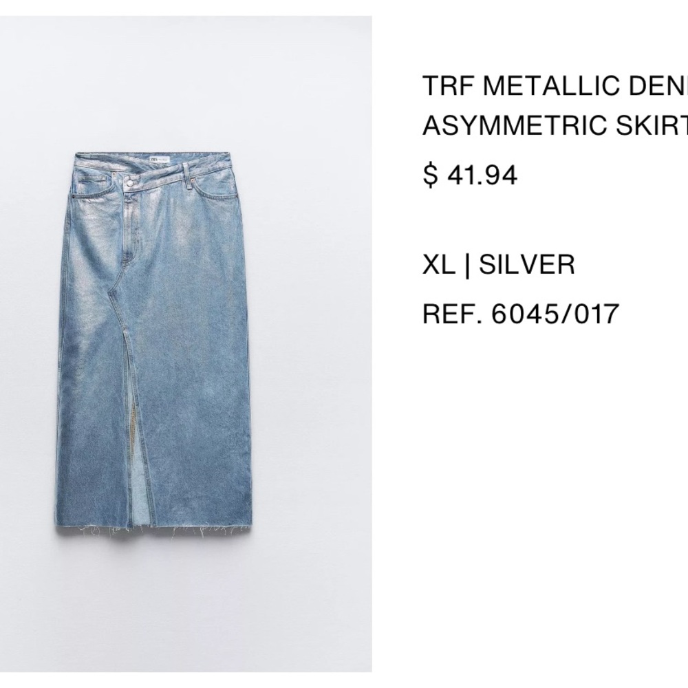 Zara Asymmetrical Metallic Skirt - Silver Blue